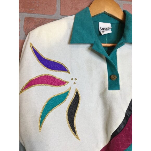 Vintage 90s Teddi Sport Womens Pullover Sweater Size M Unique Abstract Design - Picture 2 of 7